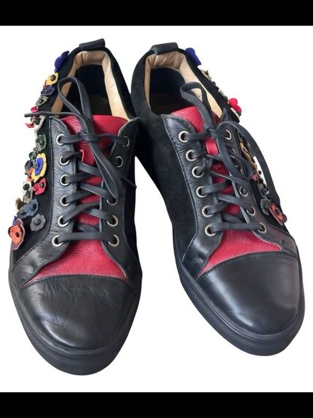 Sheridan Mia Women’s Black & Red Floral Apligue Lace-Up Leather Sneakers Size 10